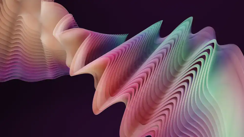Abstract purple and cyan waveform geometry
